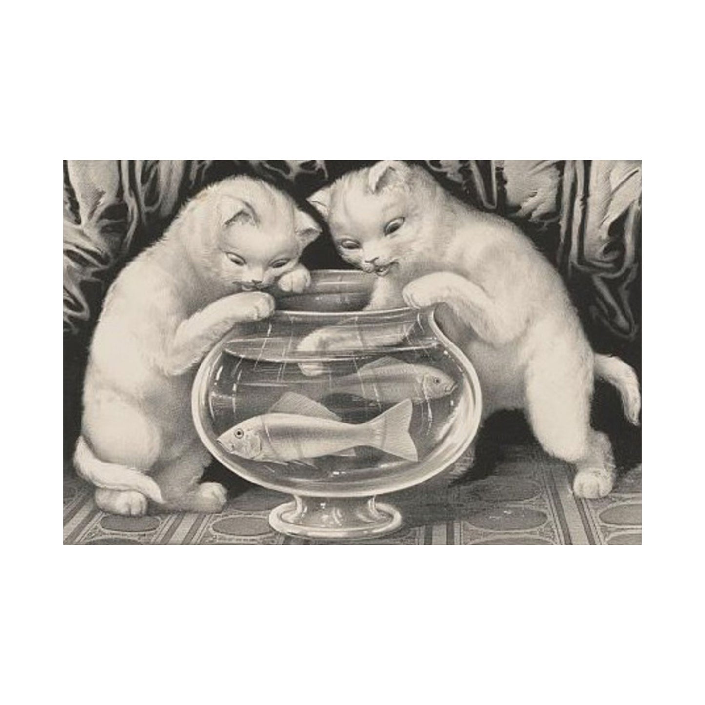 Vintage Kittens & Goldfish Matte Horizontal Poster