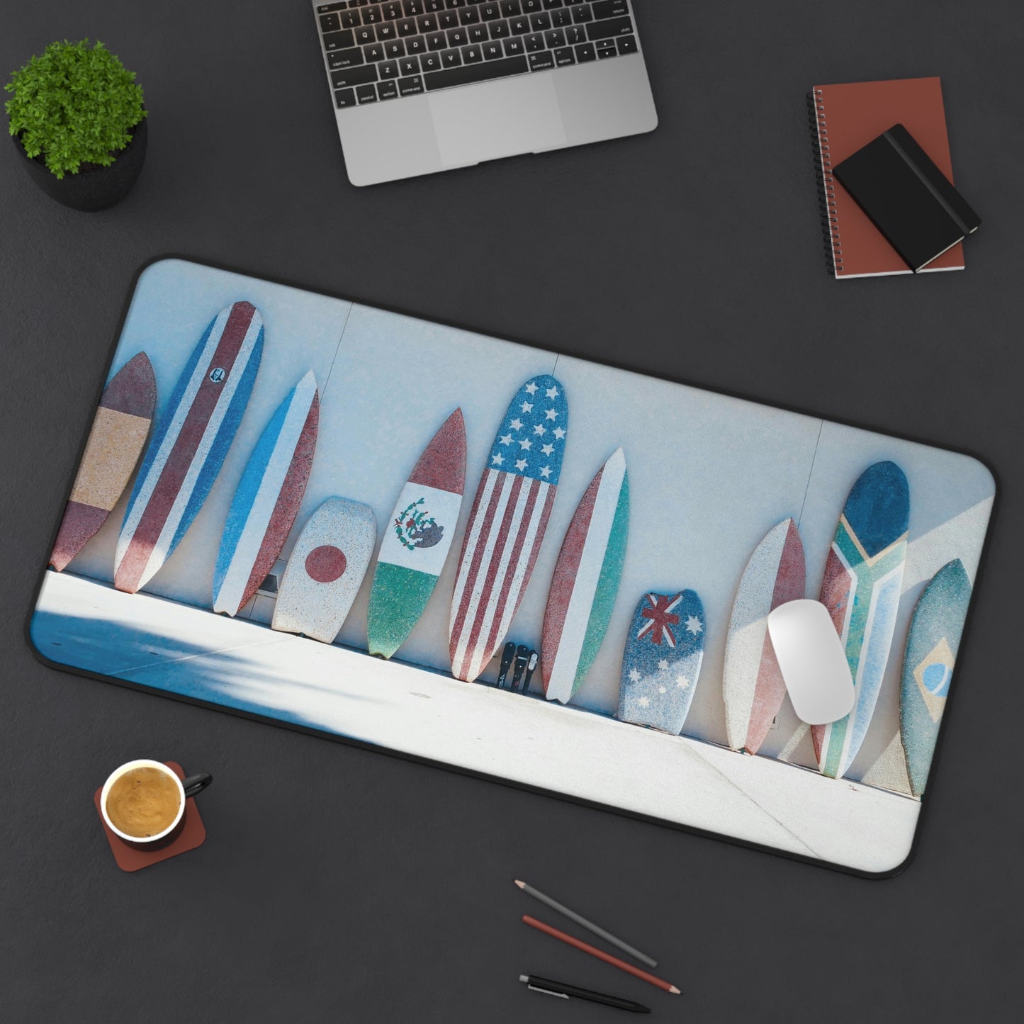 Surfboard Flag Wall Desk Mat — Coastal Surf Vibes Mouse Pad