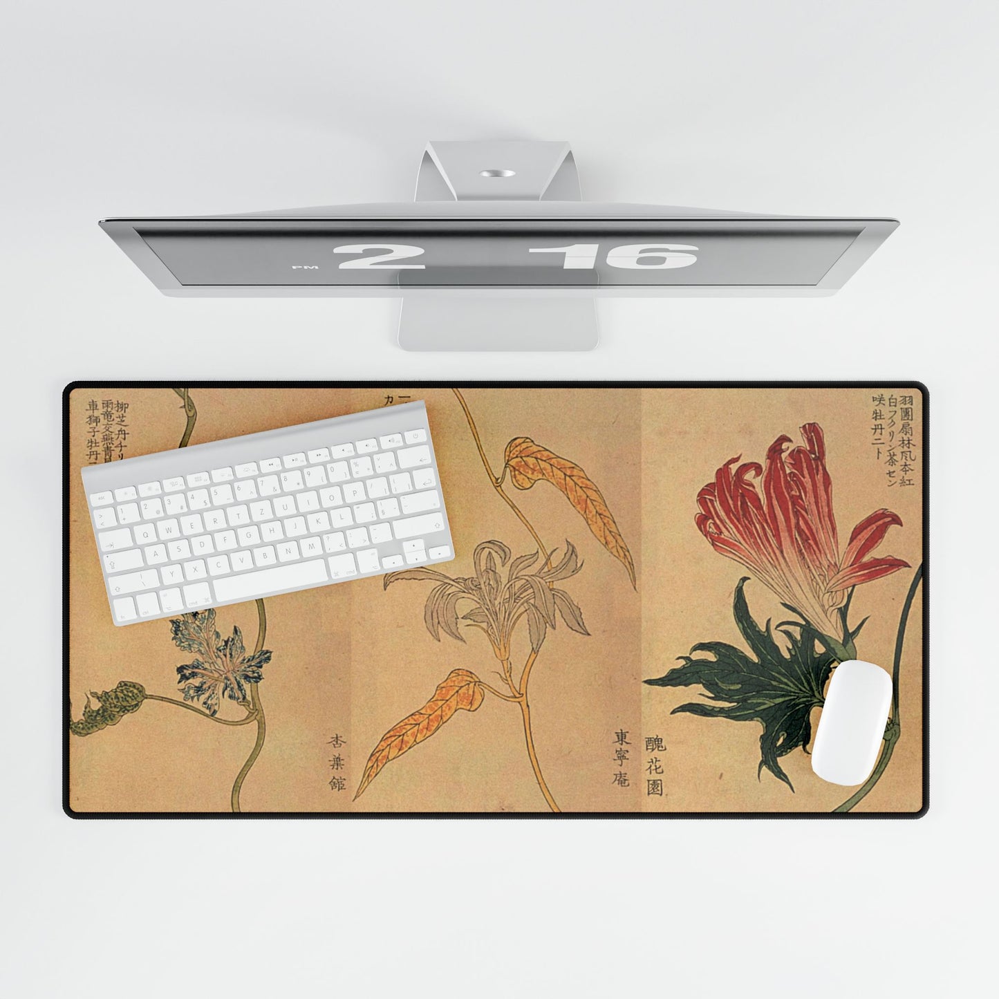 Oriental Botanical Desk Mat — Vintage Floral Art Mouse Pad
