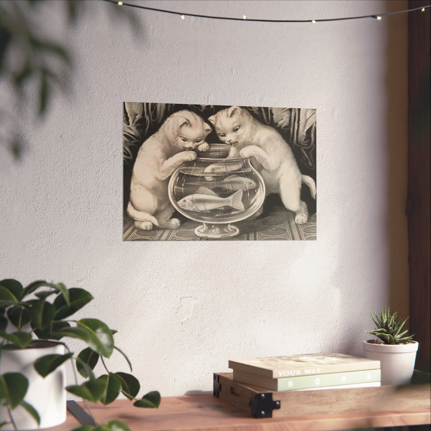 Vintage Kittens & Goldfish Matte Horizontal Poster