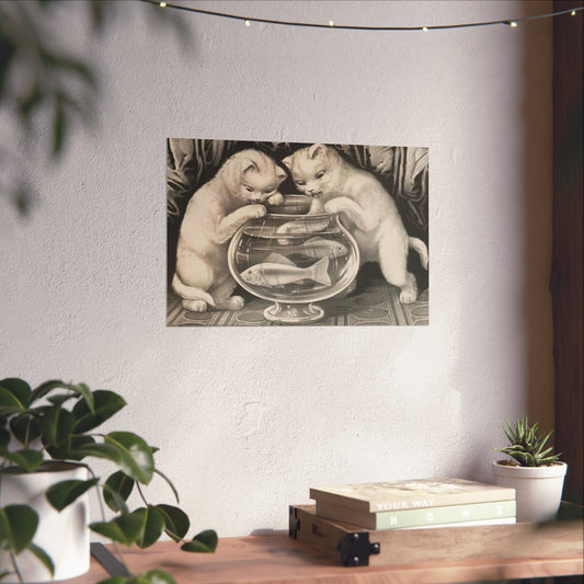 Vintage Kittens & Goldfish Matte Horizontal Poster
