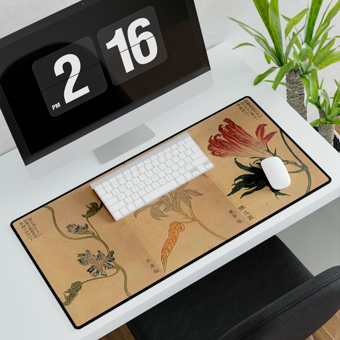 Oriental Botanical Desk Mat — Vintage Floral Art Mouse Pad