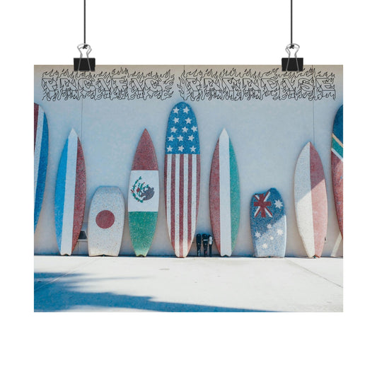Surfboard National Wall Art Poster — Pacific Paradise Beach Horizontal Matte Print