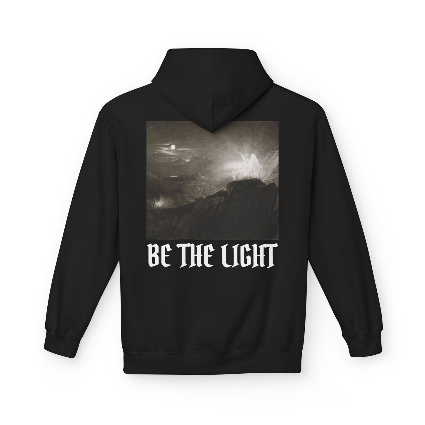 Memento Mori Hoodie — 'BE THE LIGHT' Glowing Angel Back Graphic