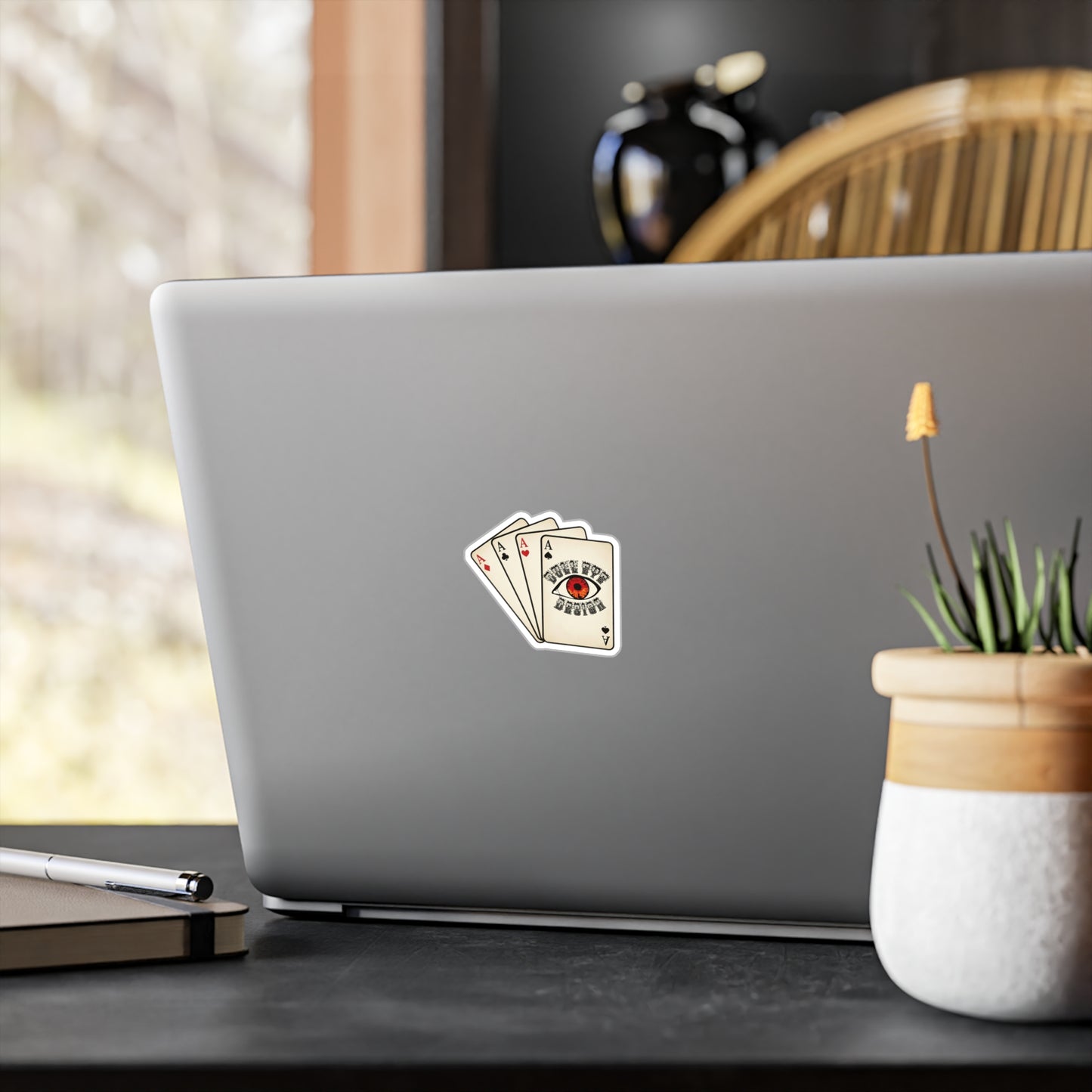 Dull Eye Design Kiss-Cut Vinyl Sticker — Vintage Playing Cards with Eye Logo