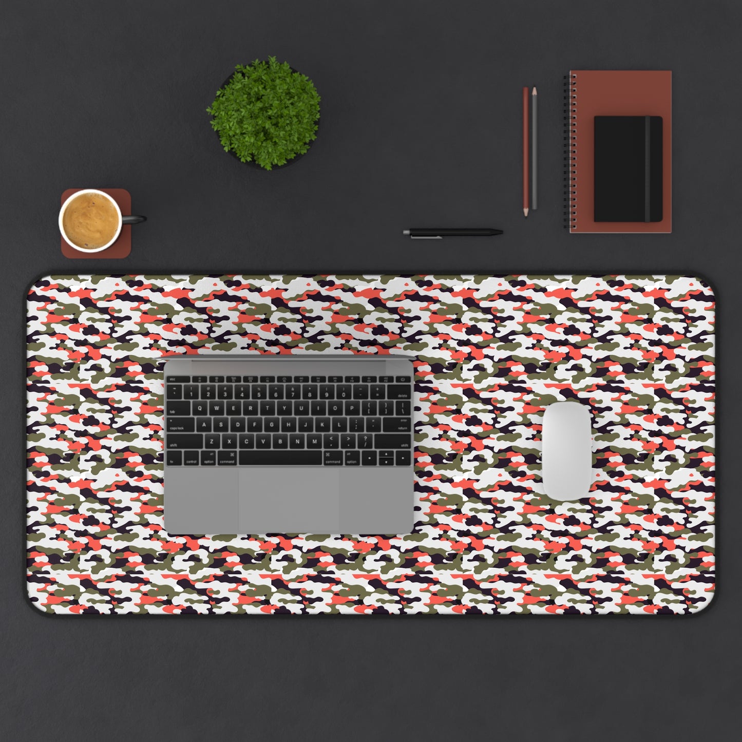 Artic Woodland Camo Desk Mat — Olive & Coral Gaming Mouse Pad