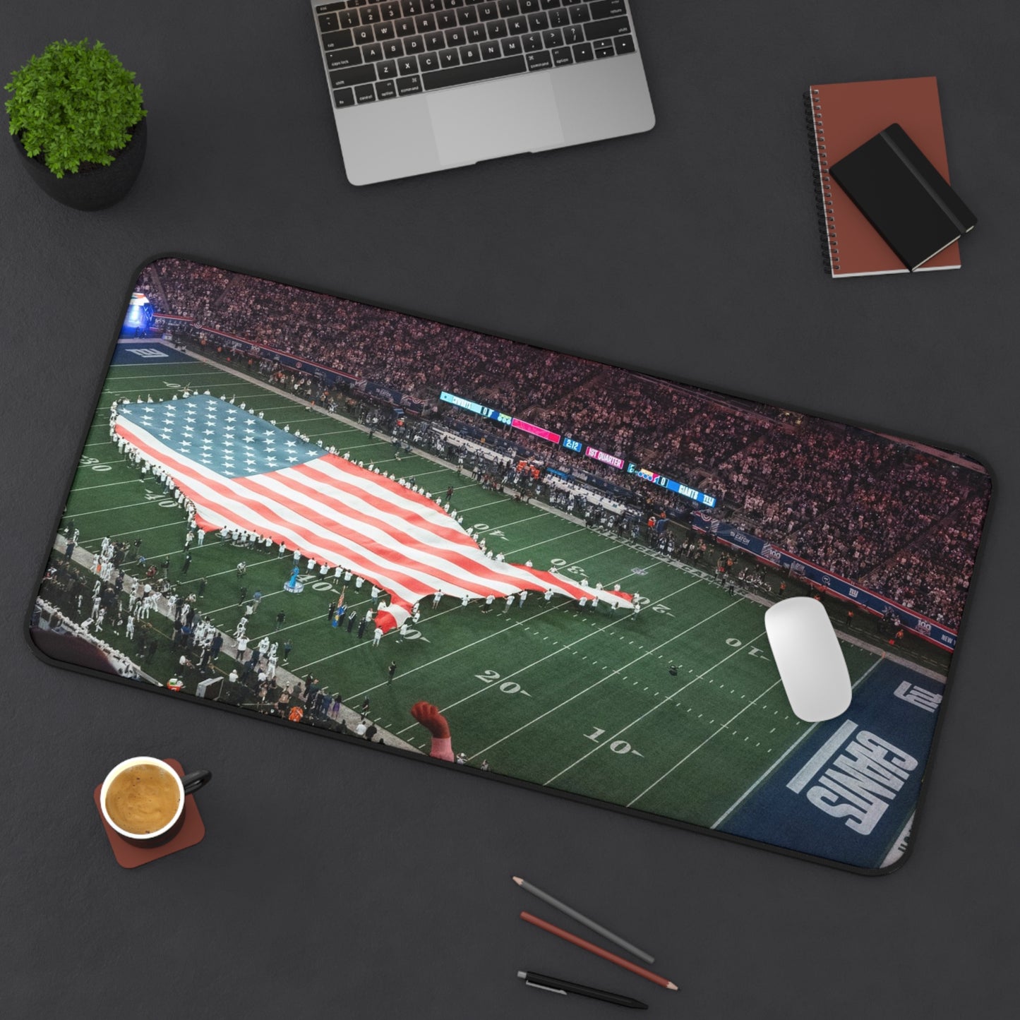 Patriotic Stadium Desk Mat — American Flag Football Field Mouse Pad